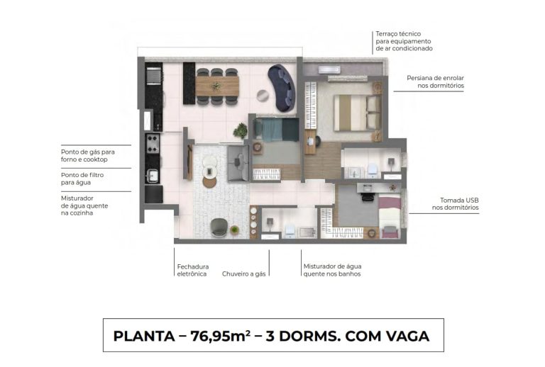 planta 3 dorms com vaga do imóvel Roma Jd Guedala